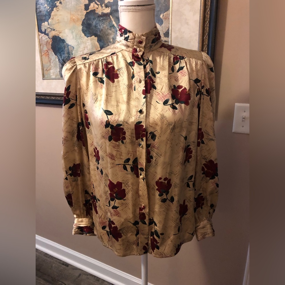 Vintage 100% Silk Jason Prescott Floral Blouse Sz 6